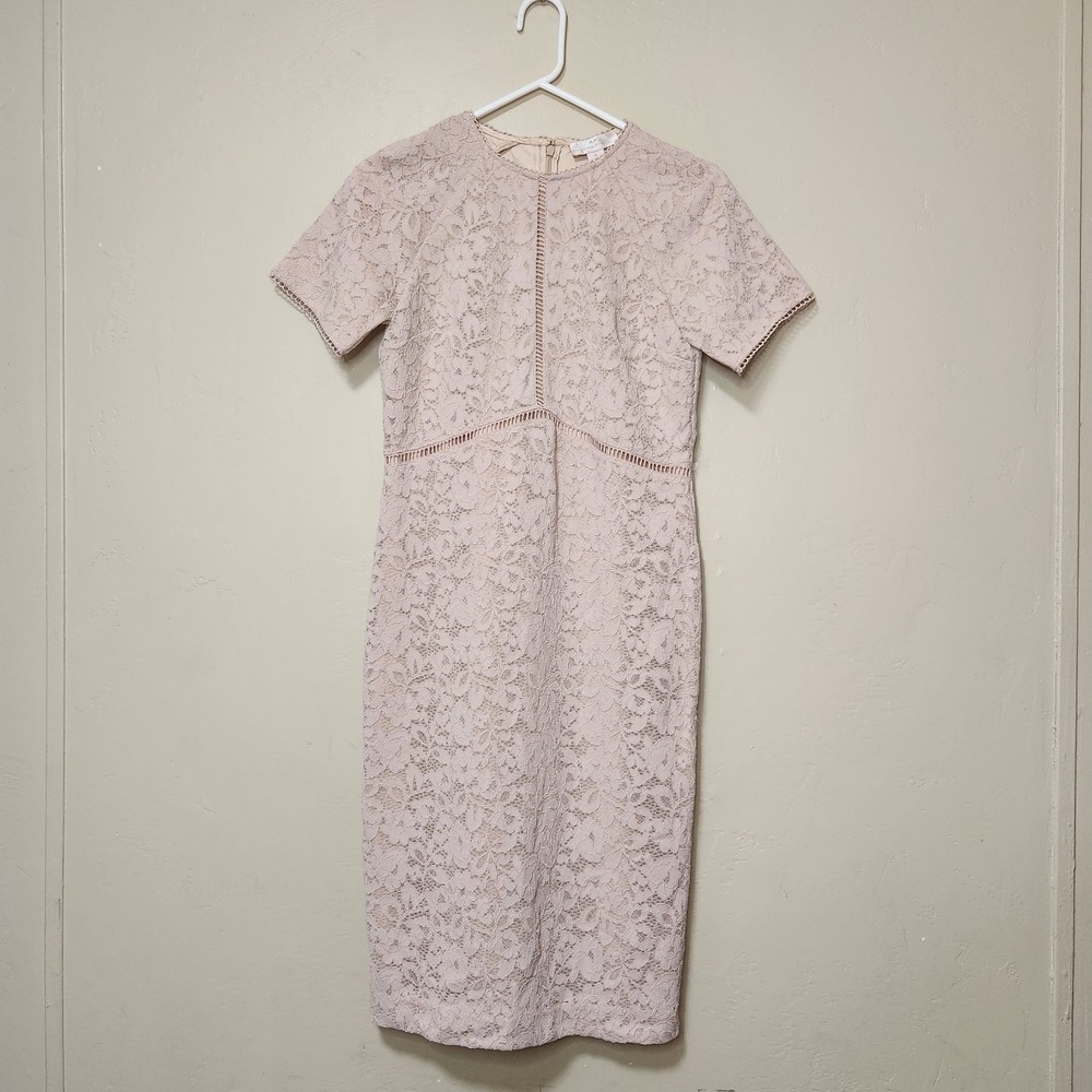 Rachel Parcell Dress Dusty Rose Lace Short Sleeve Sheath Lined Size Medium